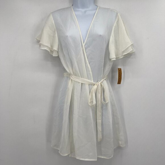Flora Nikrooz Ivory Sheer Wrap Belted Short Robe Cover-Up – Women’s Size S/M NWT - Picture 1 of 11